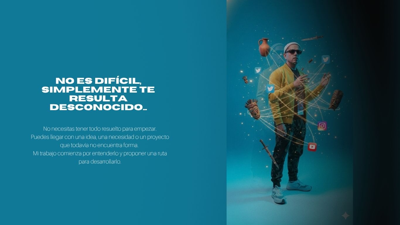 Imagen original de Antonio Pichardo rodeado de conexiones y elementos culturales